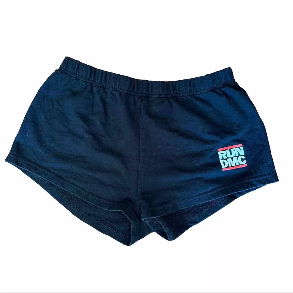 RUN DMC Black Sweat Shorts Terry Cloth Elastic Waist Licensed Womens Small